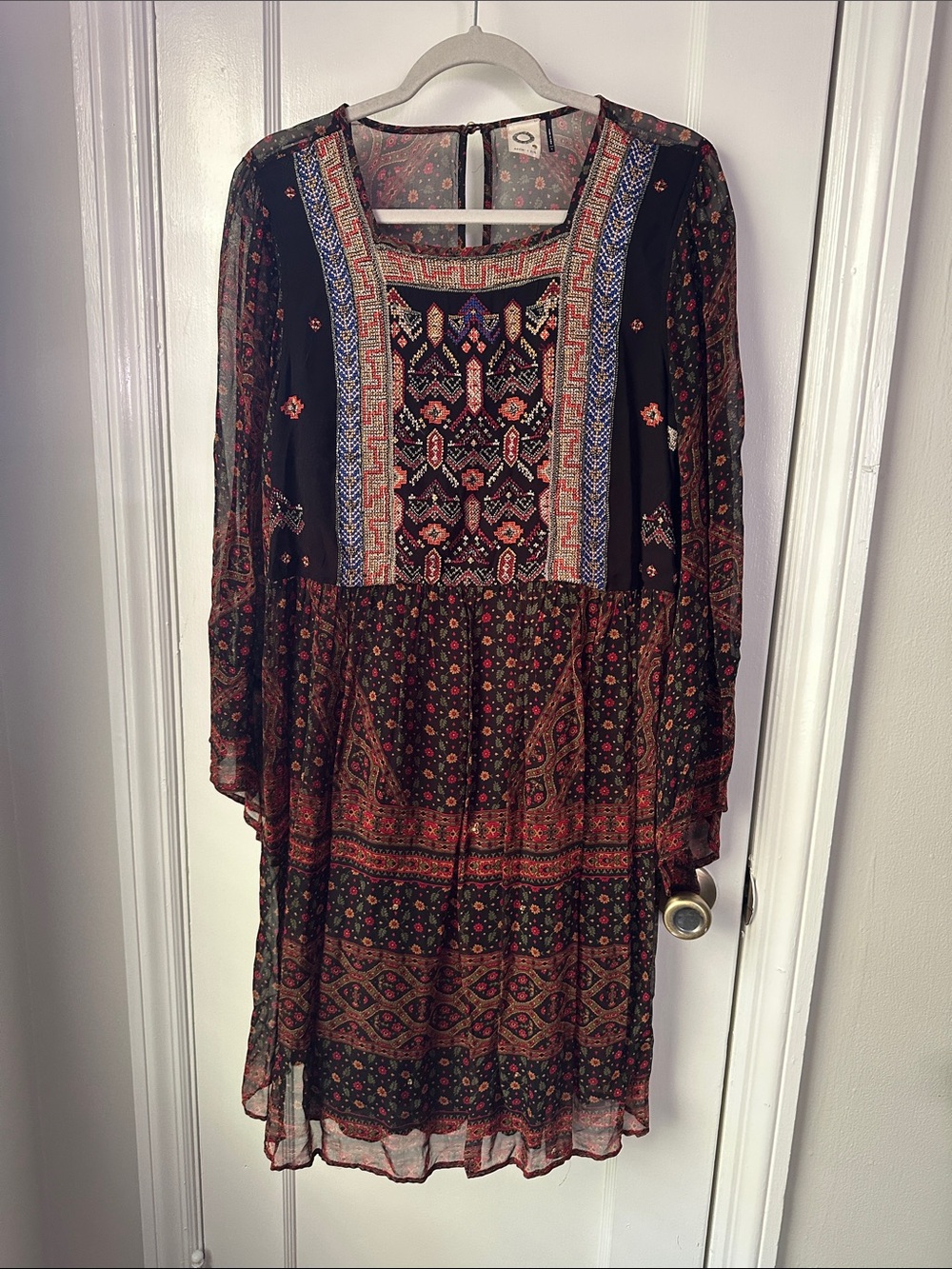 Boho Black Floral Embroidered Dress